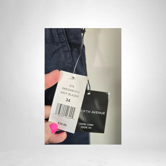 Saks Fifth Avenue  NWT 34 Men's Linen Flat Front Casual Shorts Navy Blue - Picture 8 of 8